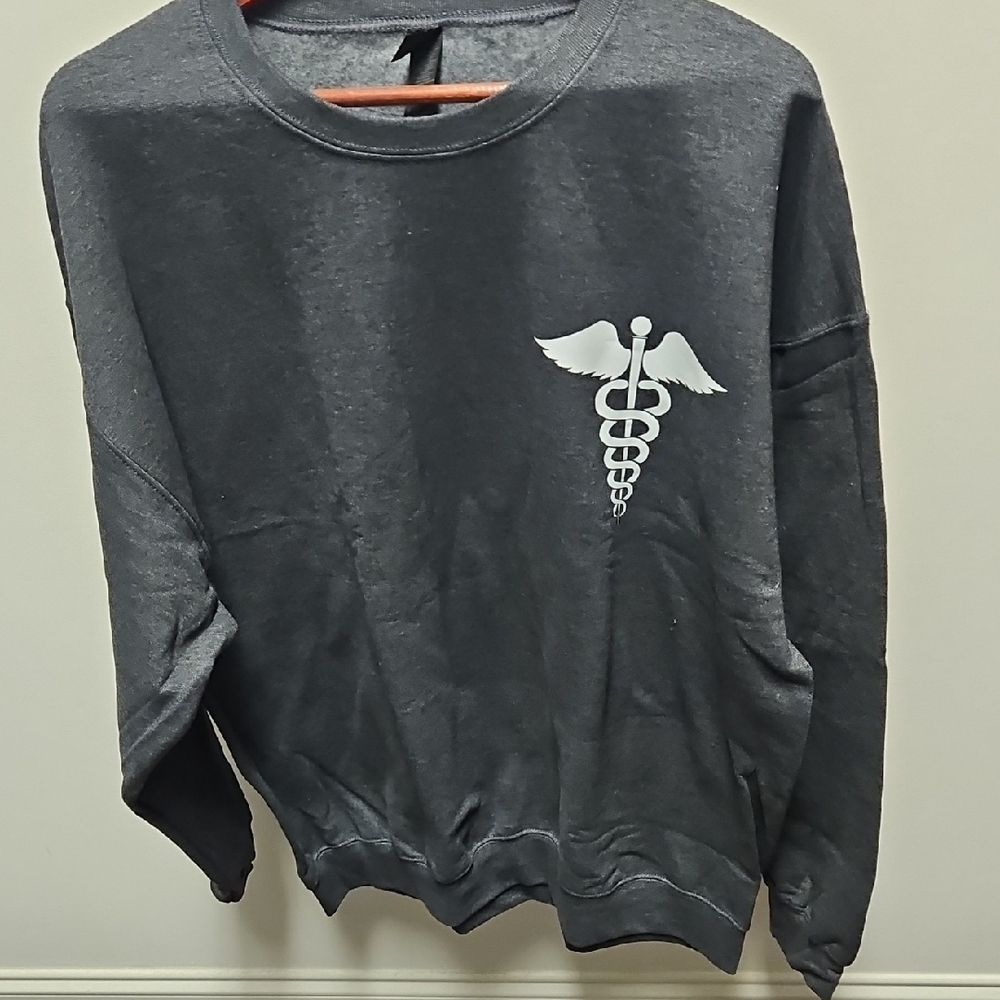 Gildan Dark Gray Crewneck Sweatshirt w/Medical Physician's symbol